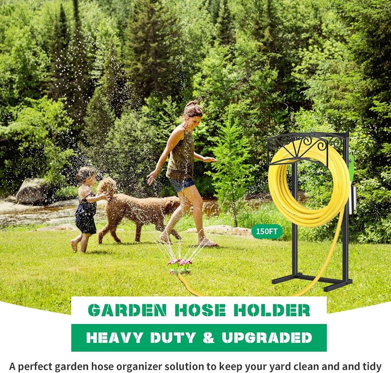 TomCare Garden Hose Holder Upgraded Heavy Duty Metal Water Hose Holder Holds 160 FT Hoses Sturdy Hose Reel with 2 Tool Hooks Freestanding Outdoor Hoses Storage Hanger for Outside Yard Lawn, Black - Image 5